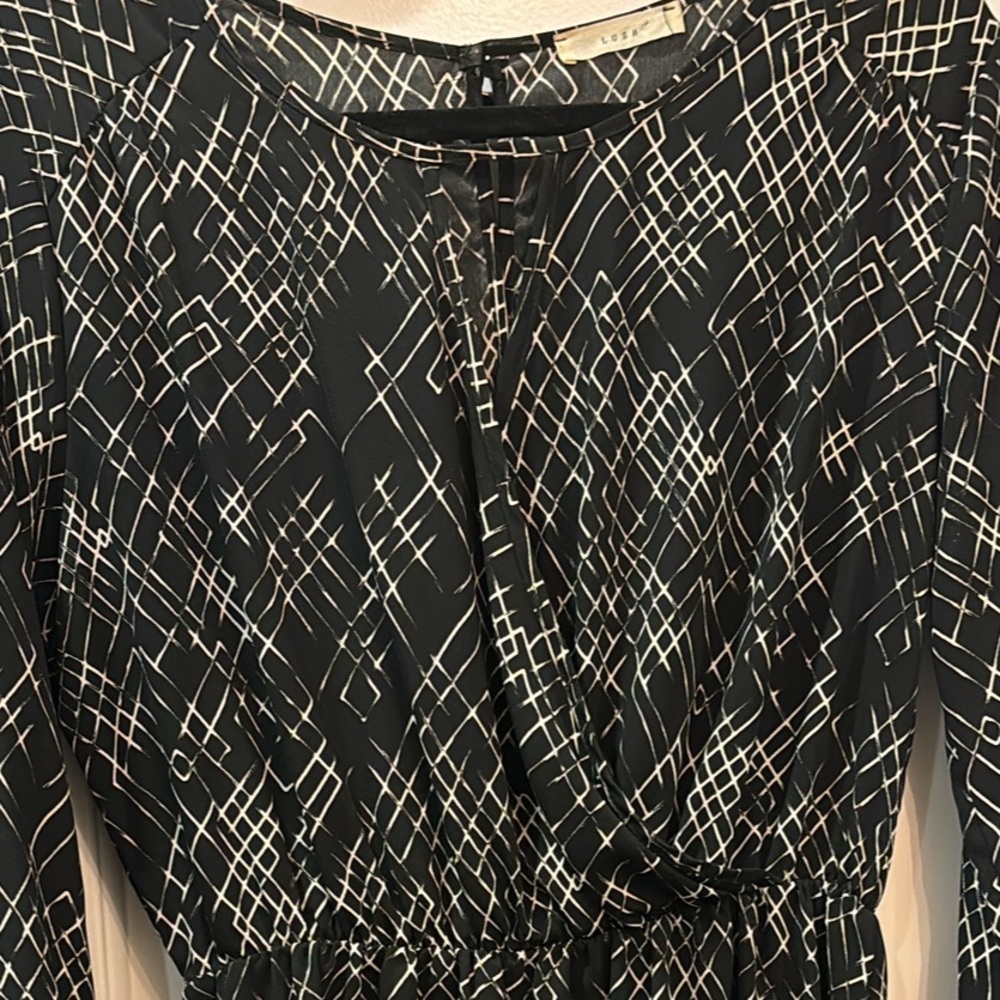 LUSH Black & White Long Sleeve A Line Mini Dress